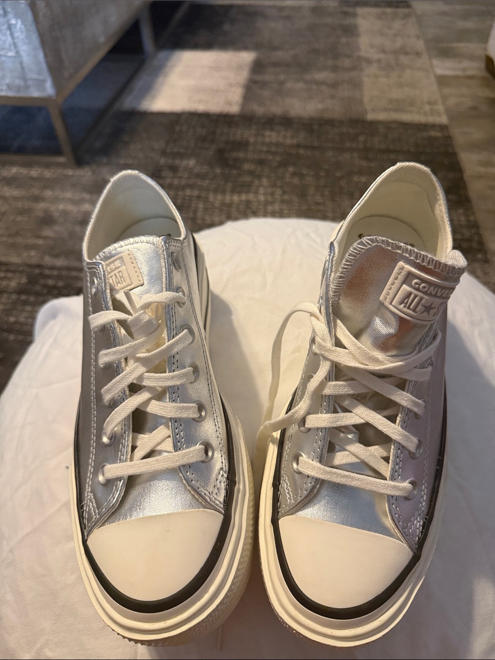 Converse Women’s Silver Low Top Sneakers with White Accents